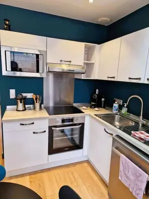 Cuisine ou kitchenette dans l'établissement Le Bellay ¤ 2 Chambres ¤ Cour ¤10 mins Centre¤