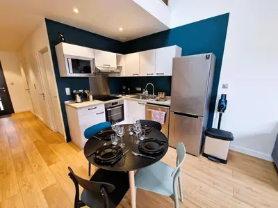 Cuisine ou kitchenette dans l'établissement Le Bellay ¤ 2 Chambres ¤ Cour ¤10 mins Centre¤