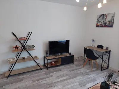 Télévision ou salle de divertissement dans l'établissement Appartement équipé proche aéroport et gare