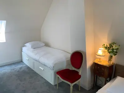 Un ou plusieurs lits dans un hébergement de l'établissement Maison de Village Vexin site classé 1h Paris et Normandie grand jardin