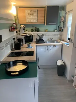 Cuisine ou kitchenette dans l'établissement O ' Garden et sa terrasse
