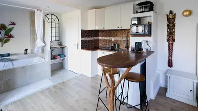 Cuisine ou kitchenette dans l'établissement Maisonnette cosy bord de Seine 30min paris