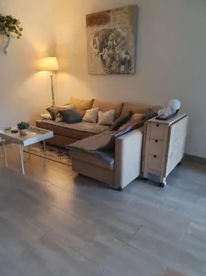Coin salon dans l'établissement Charmante maison au bord des falaises