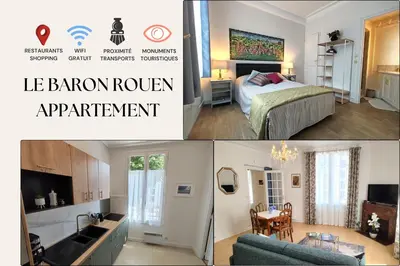 Un ou plusieurs lits dans un hébergement de l'établissement Appartement Le Baron Cœur de Rouen - Normandie