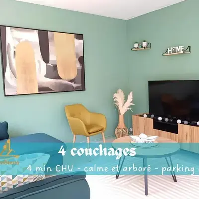 Proche CHU - 4 couchages - Parking gratuit - Local vélo