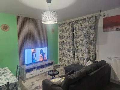 Télévision ou salle de divertissement dans l'établissement grand appartement 2 pièces en résidence