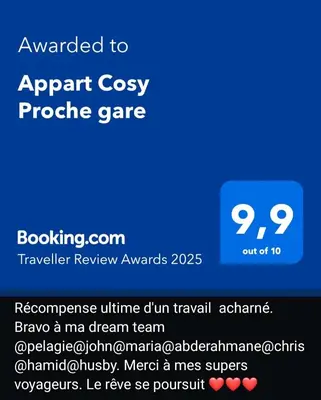 Certificat, récompense, panneau ou autre document affiché dans l'établissement Appart Cosy Proche gare