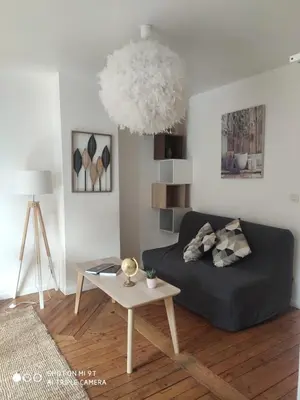 Coin salon dans l'établissement Chaleureux T2 au style VINTAGE - rue gratuite