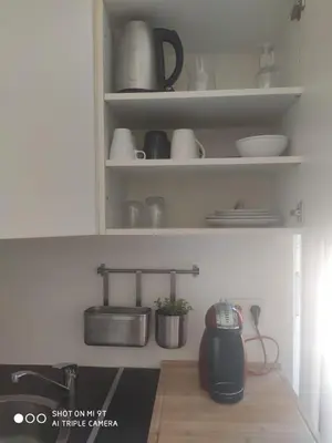 Cuisine ou kitchenette dans l'établissement Chaleureux T2 au style VINTAGE - rue gratuite