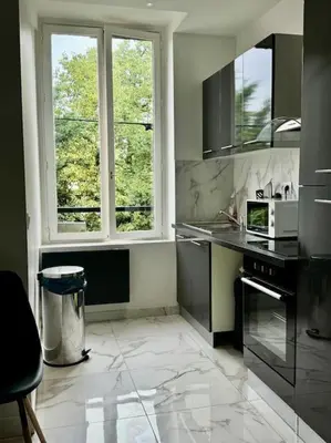 Cuisine ou kitchenette dans l'établissement Appartement chaleureux 1
