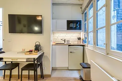 Cuisine ou kitchenette dans l'établissement Petit Vicomte joli studio place du Vieux Marché