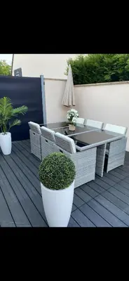 Balcon ou terrasse dans l'établissement Maison calme avec piscine privée