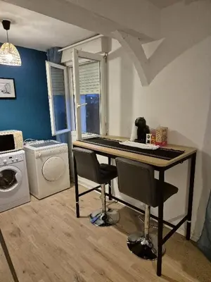Cuisine ou kitchenette dans l'établissement Charmant studio proche de Rouen