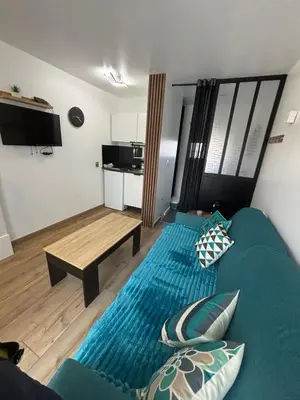 Télévision ou salle de divertissement dans l'établissement Agréable studio avec terrasse