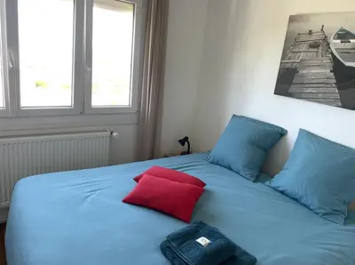 Un ou plusieurs lits dans un hébergement de l'établissement Maison avec vue panoramique mer