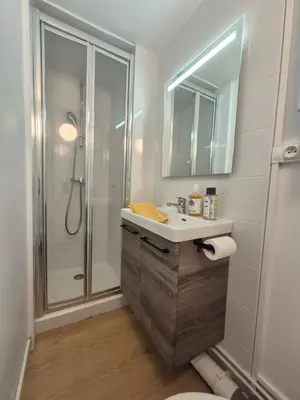 Salle de bains dans l'établissement Studio Rouen Hypercentre 2 personnes Le Terracotta