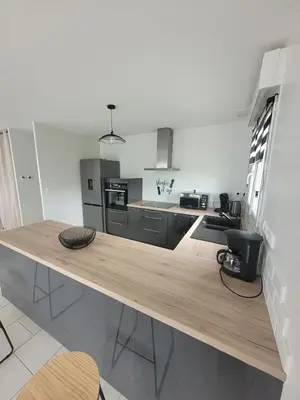 Cuisine ou kitchenette dans l'établissement La Bohème