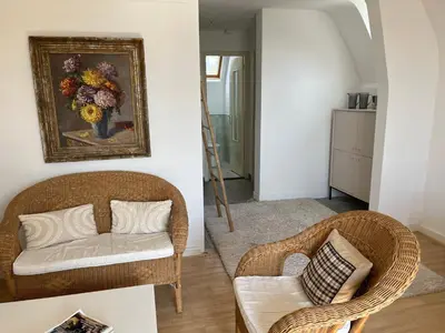 Coin salon dans l'établissement Villa Médaillon, Appartement privé dans villa, vue mer