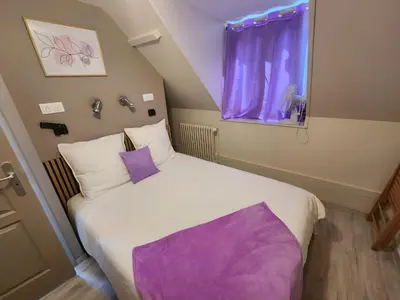 Un ou plusieurs lits dans un hébergement de l'établissement chambre mauve