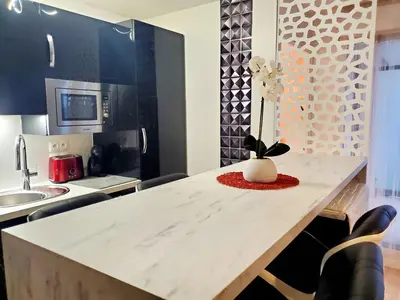 Cuisine ou kitchenette dans l'établissement Le Petit Versailles