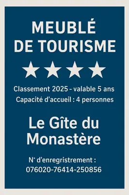 Certificat, récompense, panneau ou autre document affiché dans l'établissement Le Gîte du Monastère Luxe discret entre plage à 5minutes et campagne normande Parking 2 voitures