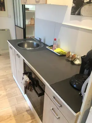 Cuisine ou kitchenette dans l'établissement Cozy and comfortable 2-room apartment in Rouen