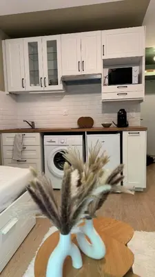 Cuisine ou kitchenette dans l'établissement L'ombelle - Studio vert d'eau avec petit extérieur