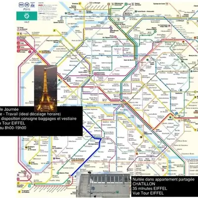 Chatillon Plus Citea Express Chambre chez l habitant Chatillon métro pour nuitée avec accès direct Paris centre et Espace limité en journée Paris sans nuitée accès limité 9h00-18h00 dépôt bagage