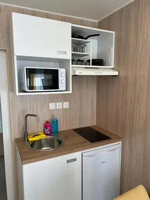 Cuisine ou kitchenette dans l'établissement Chalet charmant à Acheux-en-Vimeu, 20 m², jardin