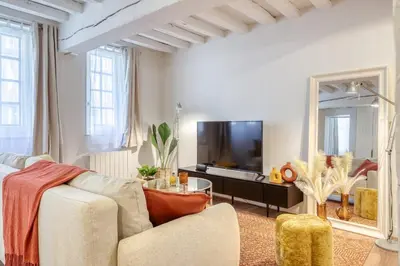 Télévision ou salle de divertissement dans l'établissement Matisse élégant F2 proche Vieux-Marché
