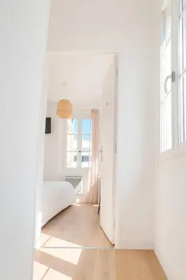 Un ou plusieurs lits dans un hébergement de l'établissement 1 Appart Hôtel Chambre privée, espaces communs partagés, Centre Rouen Gare, Linge & Ménage inclus