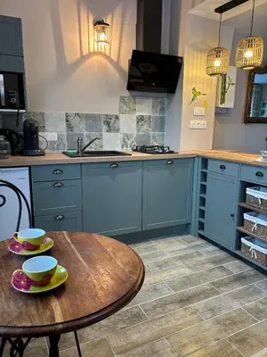 Cuisine ou kitchenette dans l'établissement Élégance et tranquillité