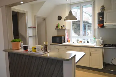 Cuisine ou kitchenette dans l'établissement Aéroport à 500 mètres, chambre