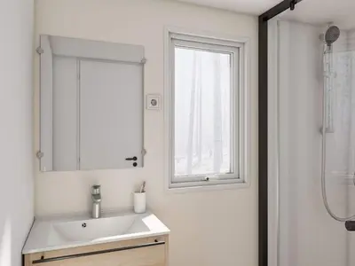 Salle de bains dans l'établissement Mobil home cosy avec terrasse pour 2 personnes - API-1-52-1537