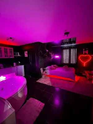 Un ou plusieurs lits dans un hébergement de l'établissement Jacuzzi cocoon on Mante la Jolie