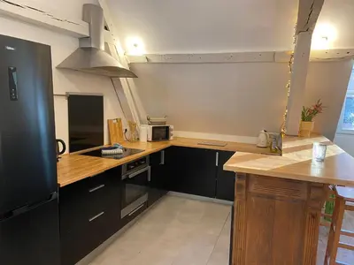 Cuisine ou kitchenette dans l'établissement Sous les toits des Jacobins, 3 chambres, WiFi