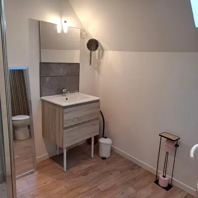 Salle de bains dans l'établissement Gite De La Baguelande