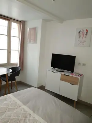 Télévision ou salle de divertissement dans l'établissement Charmant studio au coeur de St Leu hyper centre