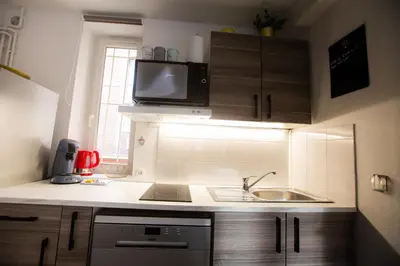 Cuisine ou kitchenette dans l'établissement Appart Coeur de Rouen - Le Roi