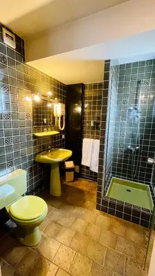 Salle de bains dans l'établissement Hôtel le cygne