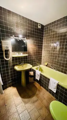 Salle de bains dans l'établissement Hôtel le cygne