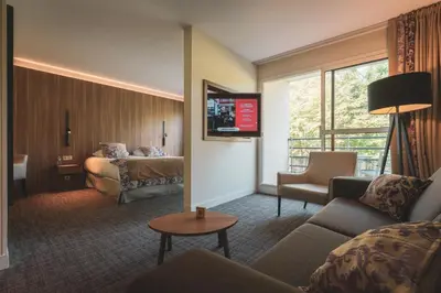 Télévision ou salle de divertissement dans l'établissement Le Forges Hotel