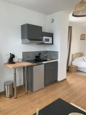 Cuisine ou kitchenette dans l'établissement LES JARDINS avec terrasse