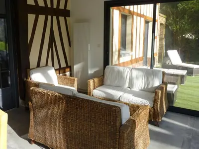 Coin salon dans l'établissement Townhouse near Bay of Somme and Norman Beaches