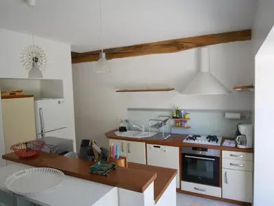 Cuisine ou kitchenette dans l'établissement Gîtes de la Grande Ferme