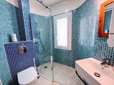 Salle de bains dans l'établissement Château de Moliens