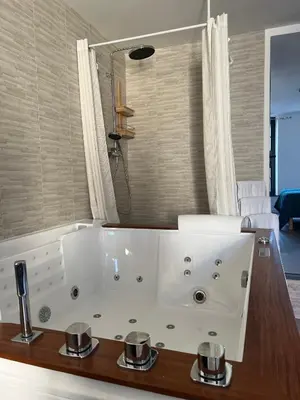 Salle de bains dans l'établissement Loft ravissant 45m2 Jacuzzi RVB NIGHT 2 ÉTABLISSEMENT FERMÉ DÉFINITIVEMENT