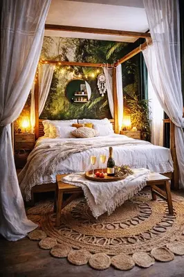 Un ou plusieurs lits dans un hébergement de l'établissement L'Evasion romantique en Amazonie, SPA, 5 min centre ville, Écran cinéma, day use, Lit baldaquin
