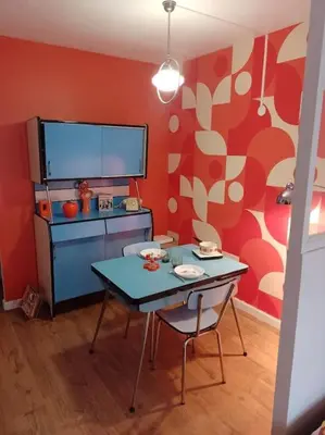 Cuisine ou kitchenette dans l'établissement The Seventies Appart rétro (proche gare et centre ville)