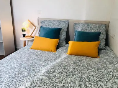 Un ou plusieurs lits dans un hébergement de l'établissement Cocooning little house in french Vexin